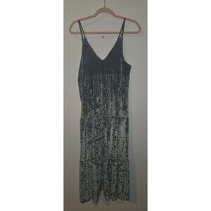 Aerie Womens Sz M Crushed Velvet Tiered Maxi Dress Green Fairycore Flowy Summer